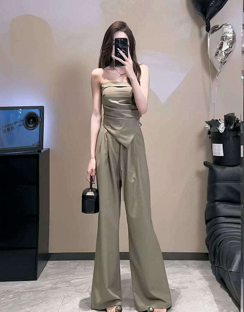 Load image into Gallery viewer, Fashion Business Causal Commuting Style Bra Top With Tank Top Two Piece Set Khaki suit
