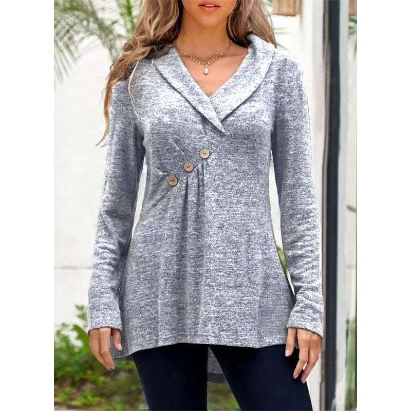 V Neck Plain Color Long Sleeve Knitwear Cashmere Sweater Base Coat Light Grey